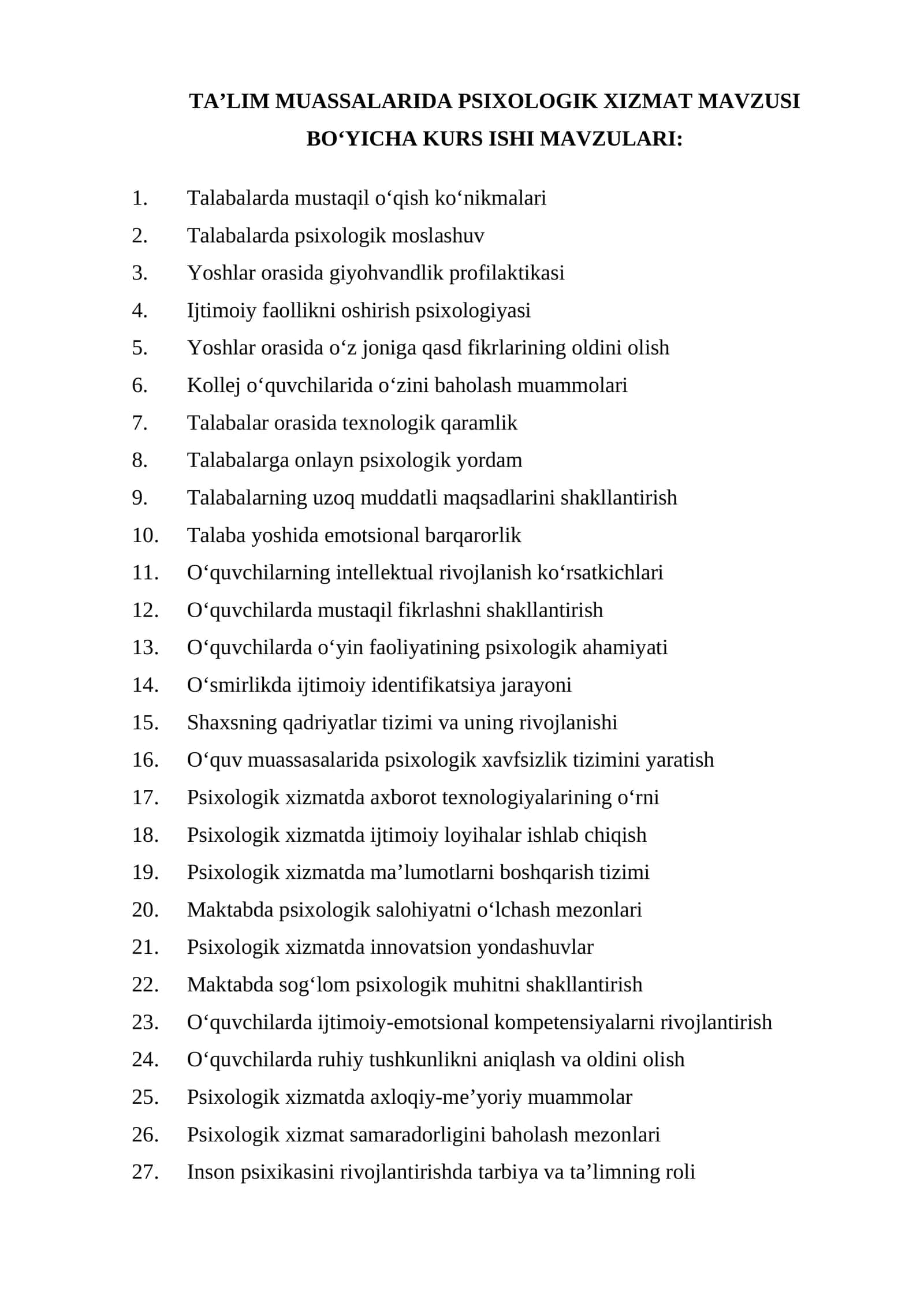 Ta'lim muassasalarida psixologik xizmat