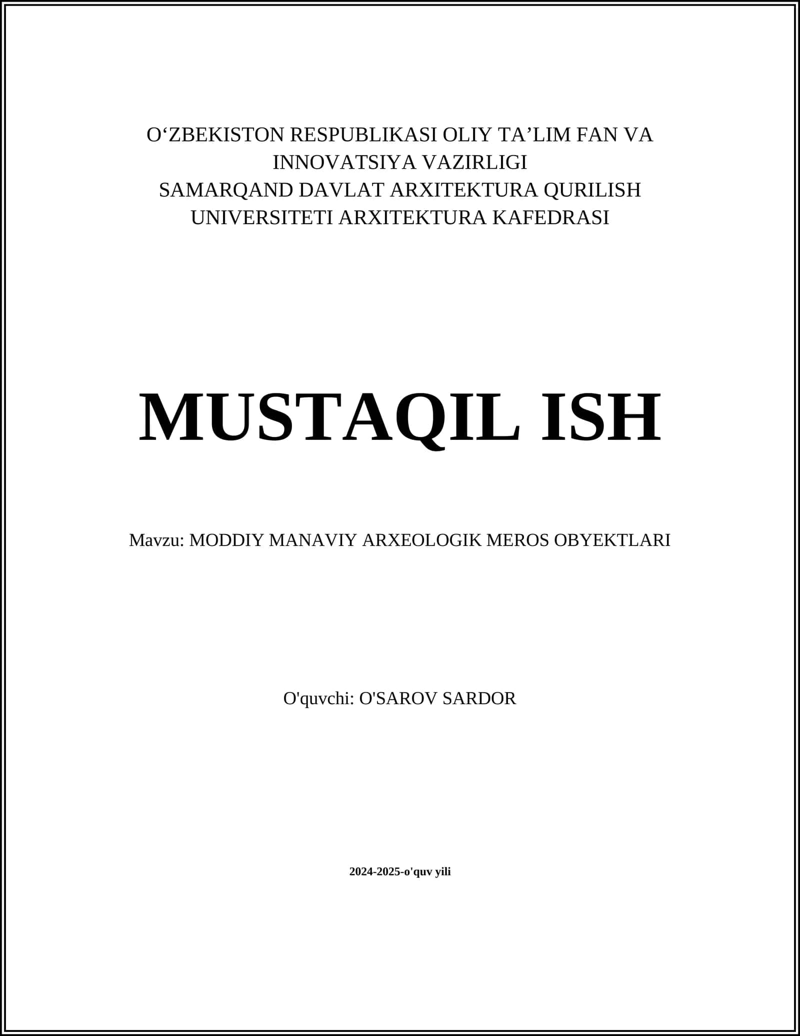 MODDIY MANAVIY ARXEOLOGIK MEROS OBYEKTLARI