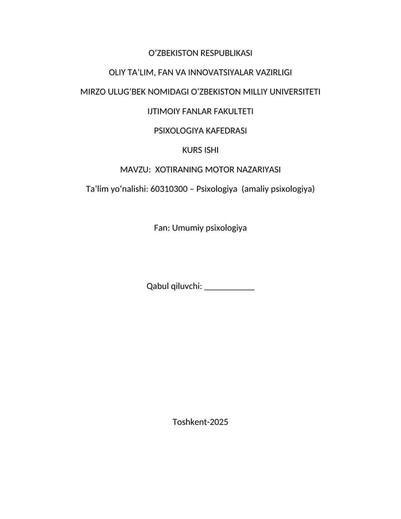XOTIRANING MOTOR NAZARIYASI