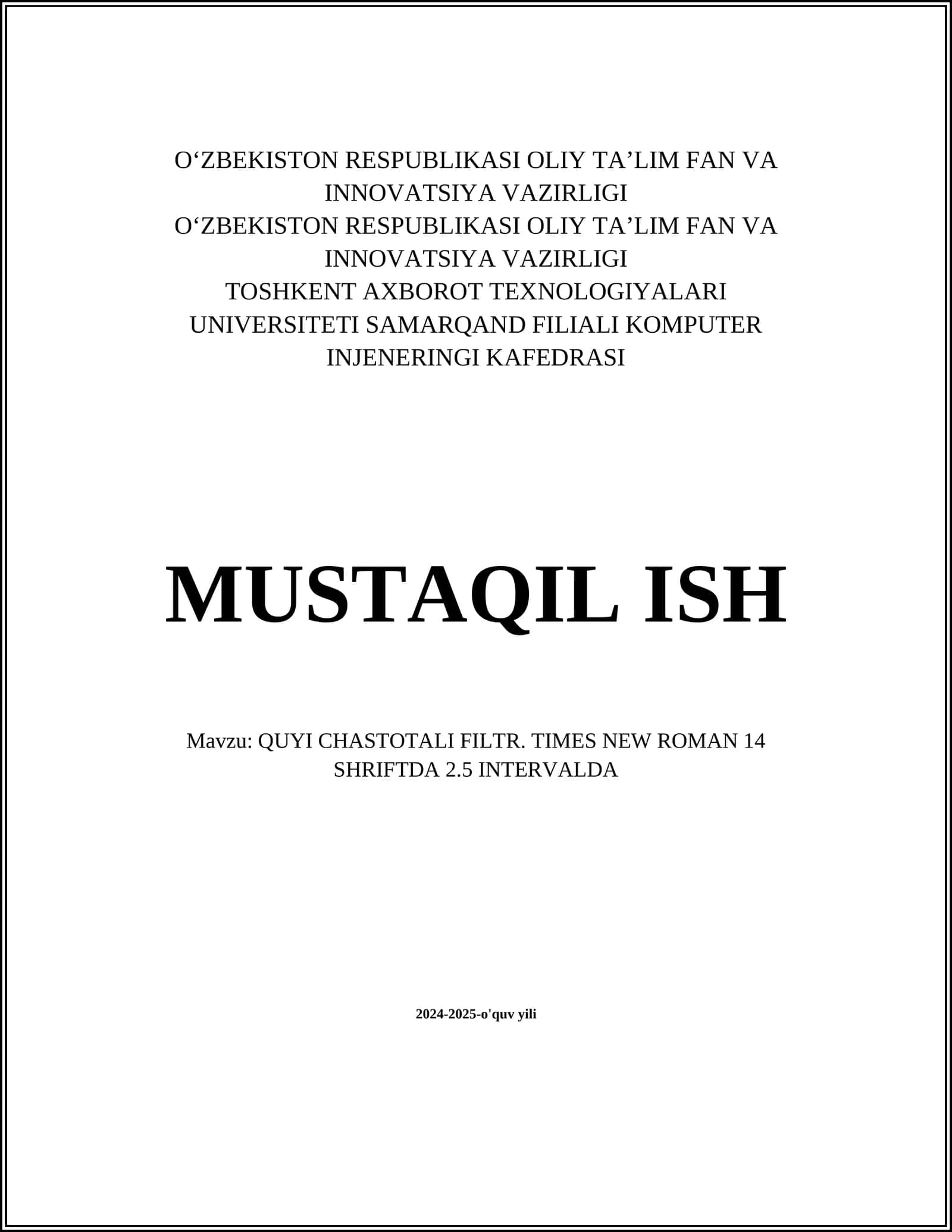 QUYI CHASTOTALI FILTR