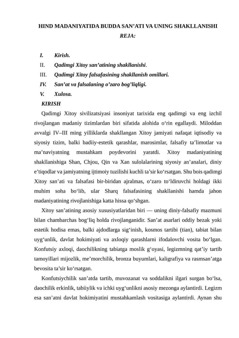 HIND MADANIYATIDA BUDDA SAN’ATI VA UNING SHAKLLANISHI