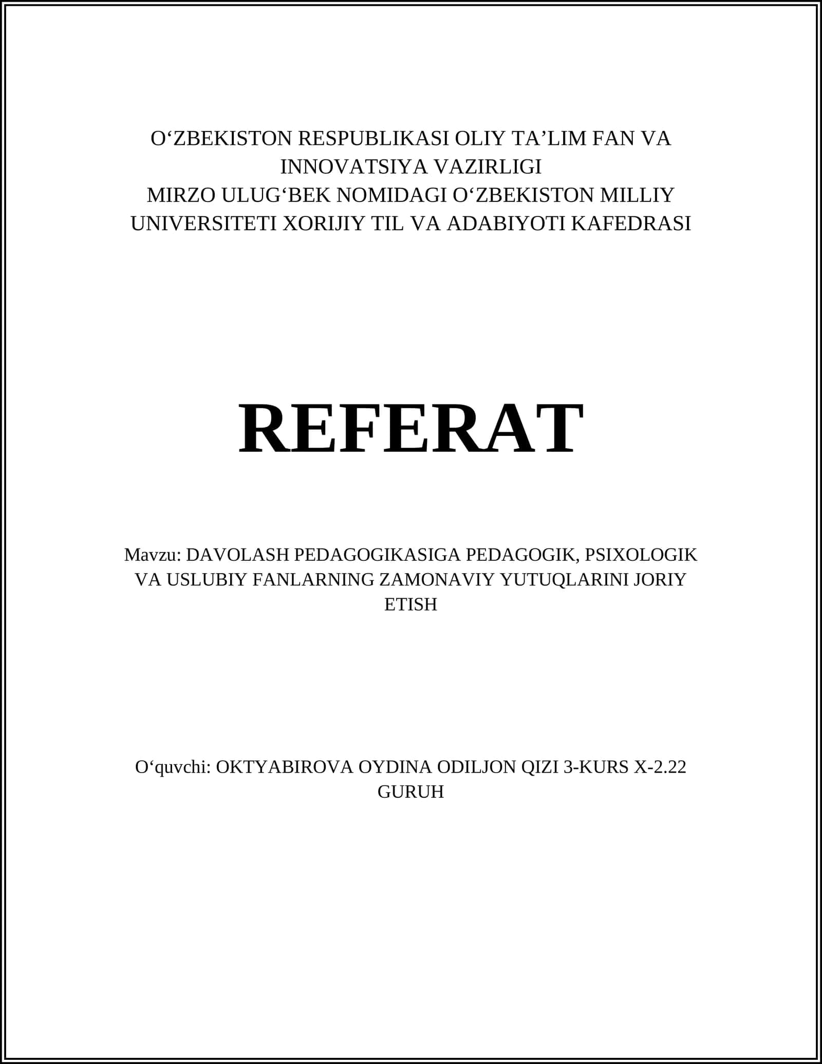 Zamonaviy pedagogik texnologiyalar