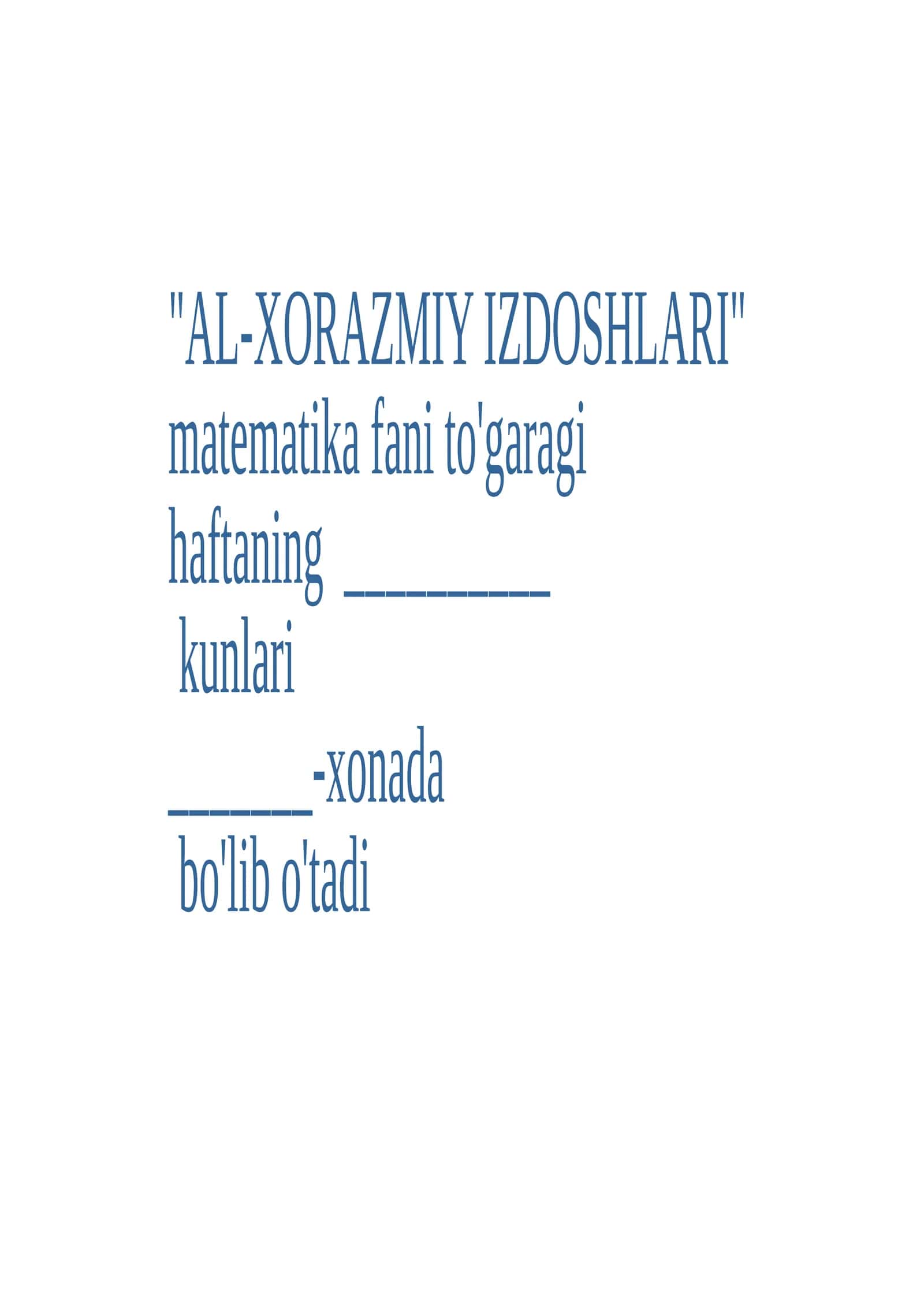 “Al-Xorazmiy izdoshlari” Math Guide