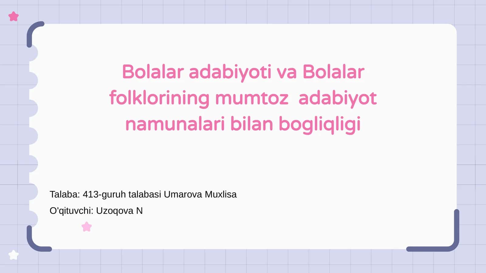 Bolalar adabiyoti va Bolalar folklorining mumtoz adabiyot namunalari bilan bogliqligi