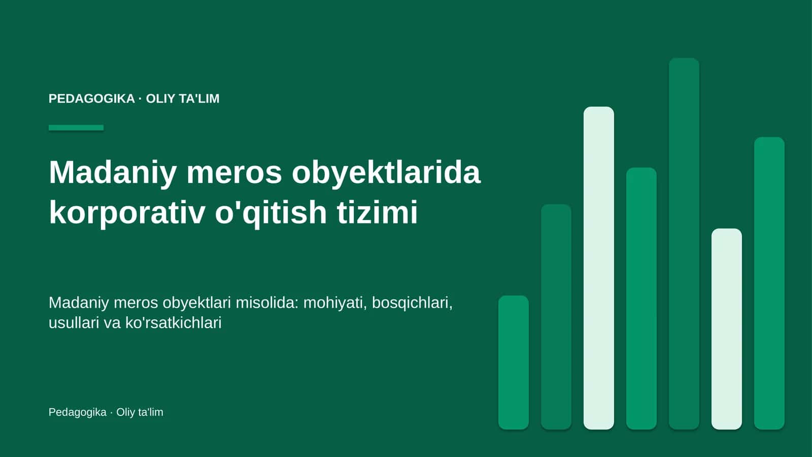 Madaniy meros obyektlarida korporativ o'qitish tizimi