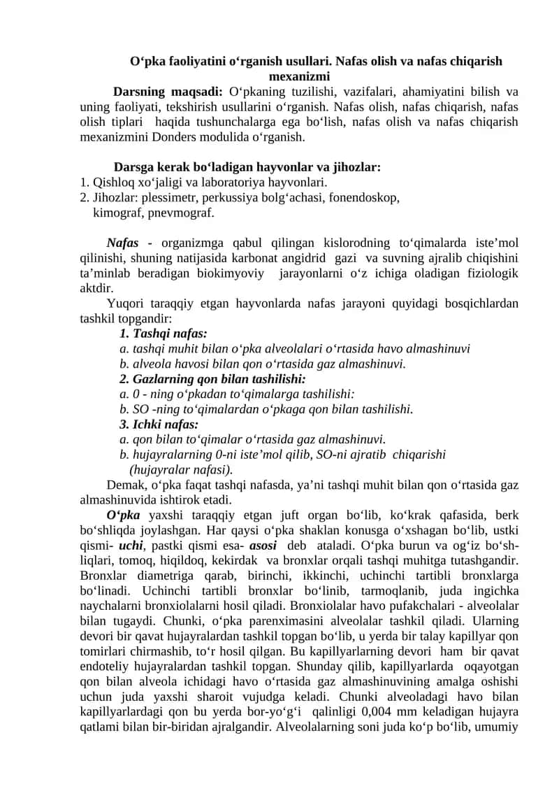 Nafas olish va nafas chiqarish mexanizmi
