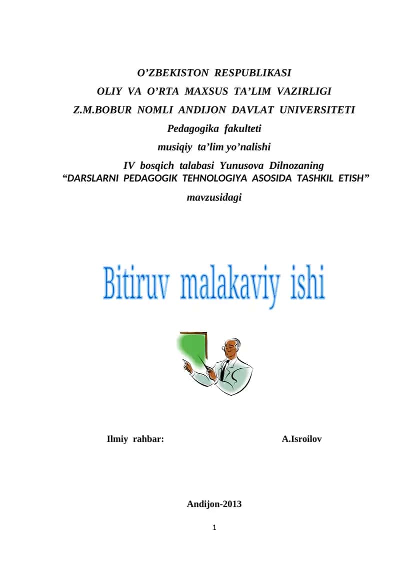 DARSLARNI PEDAGOGIK TEHNOLOGIYA ASOSIDA TASHKIL ETISH