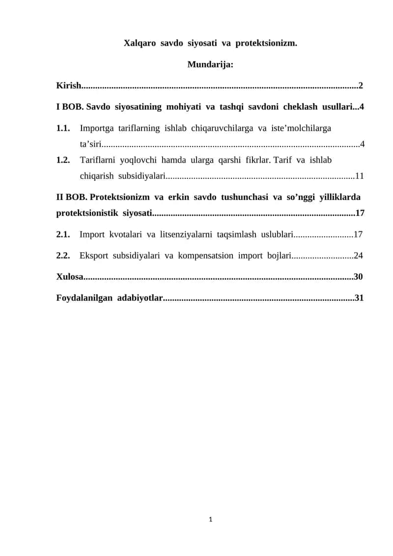 Xalqaro savdo siyosati va proteksionizm