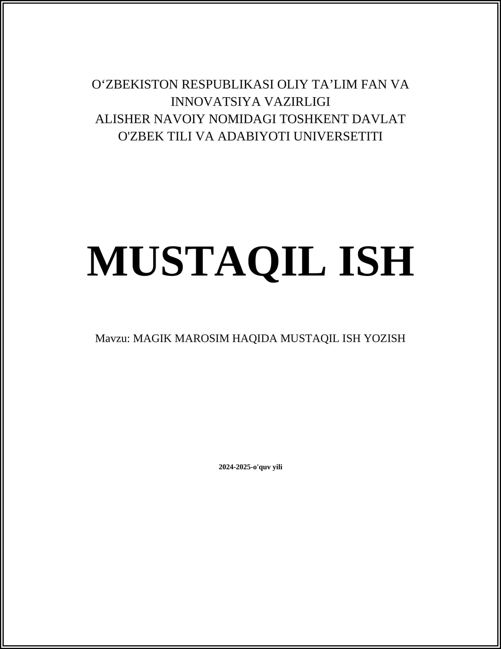 MAGIK MAROSIM HAQIDA MUSTAQIL ISH YOZISH