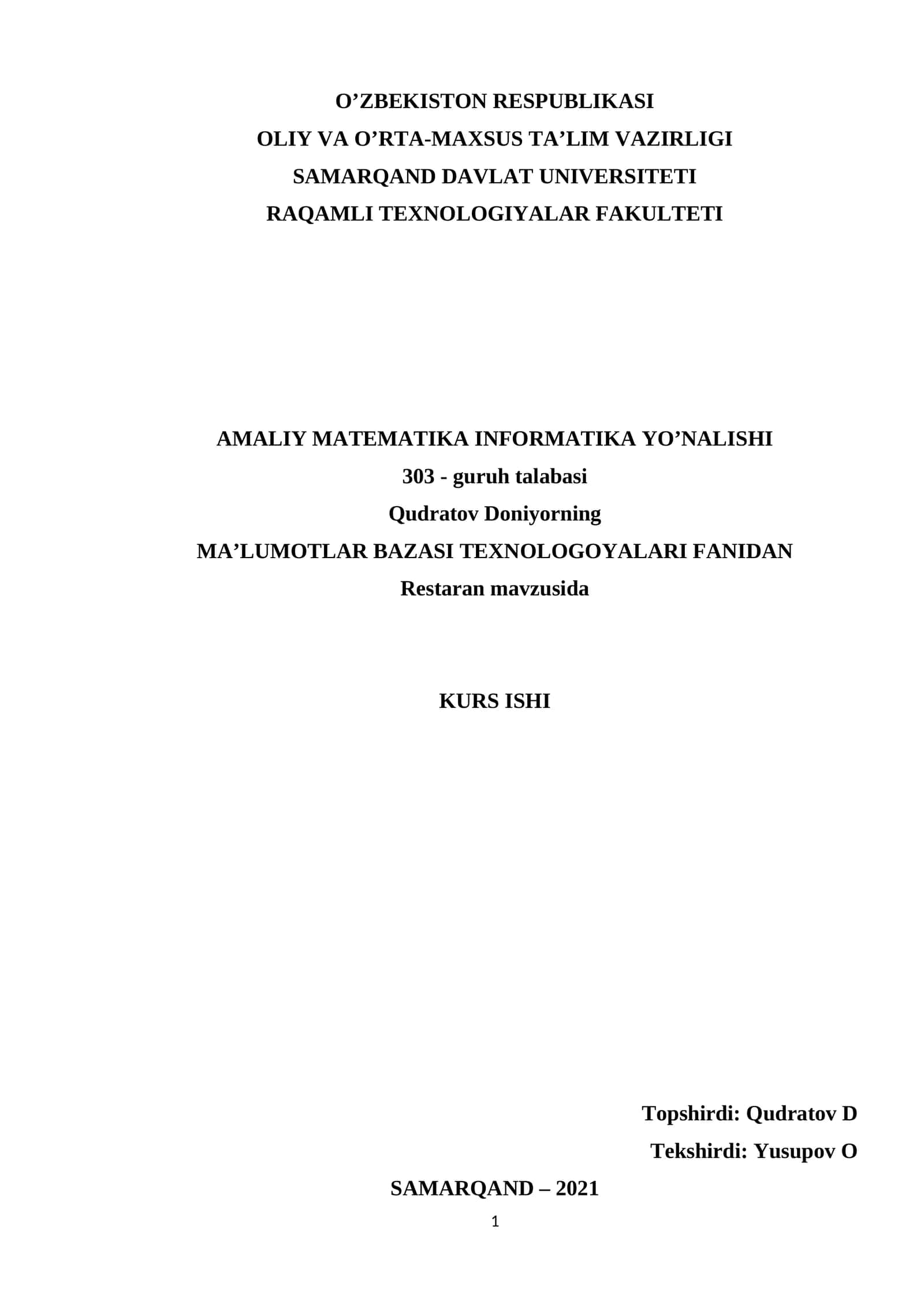 Ma’lumotlar bazasi texnologiyalari