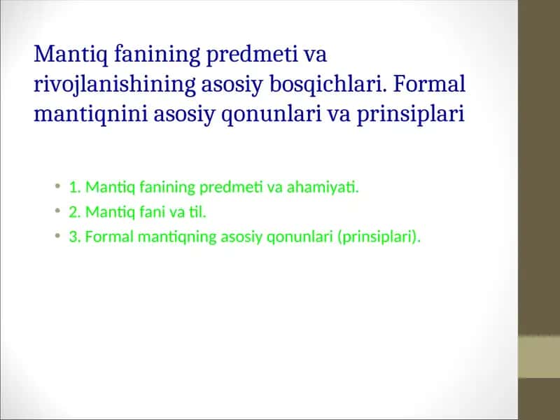 Mantiq fanining predmeti va rivojlanishi