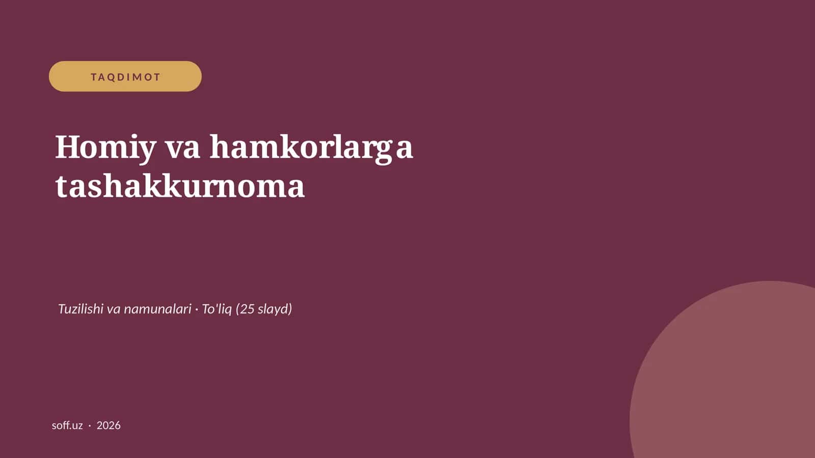 Homiy va hamkorlarga tashakkurnoma