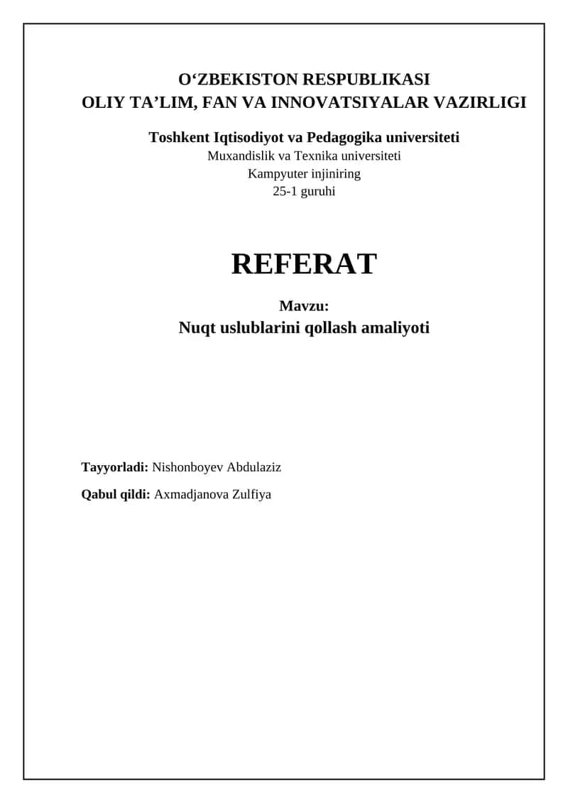 Nuqt uslublarini qollash amaliyoti
