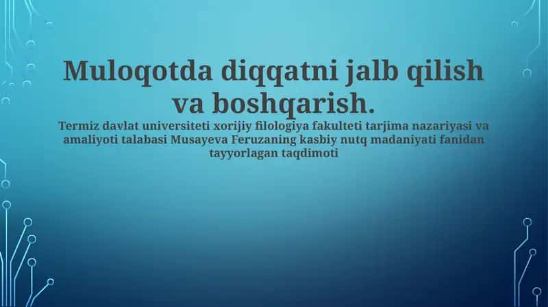 Musayeva Feruzaning kasbiy nutq madaniyati fanidan tayyorlagan taqdimoti