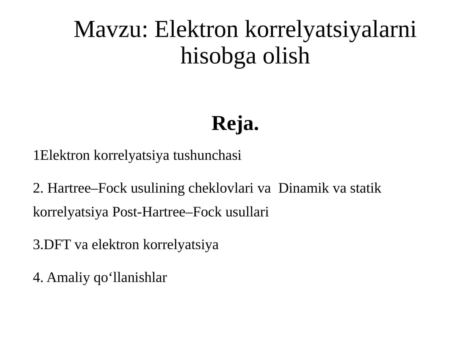 Elektron korrelyatsiyalarni hisobga olish