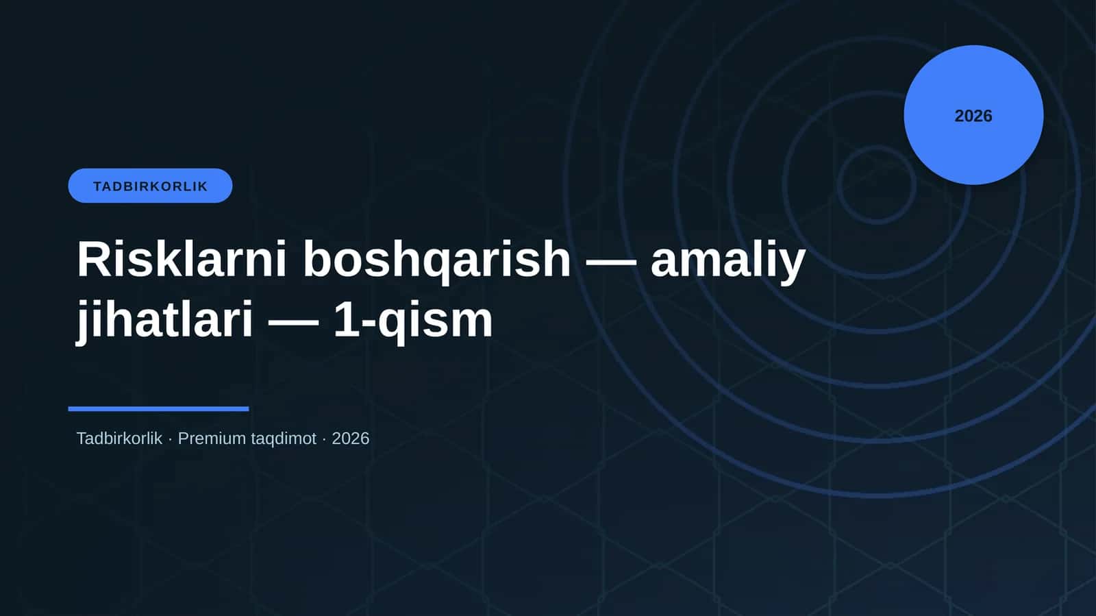 Risklarni boshqarish — amaliy jihatlari — 1-qism