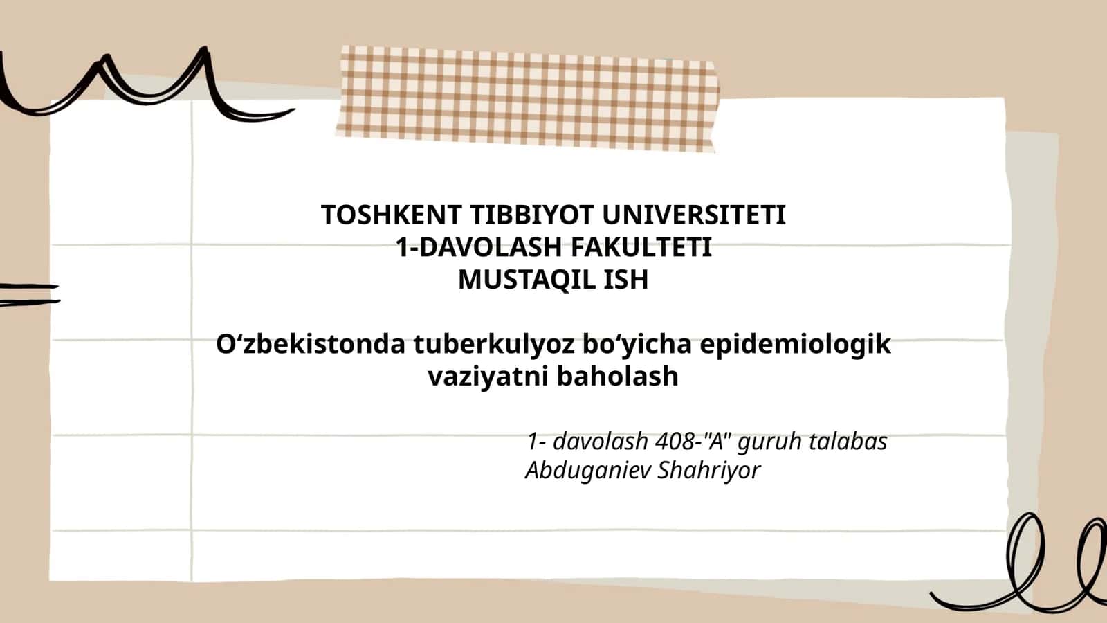 O`zbekiston tuberkulyoz boʻyicha epidemiologik vaziyatni baholash