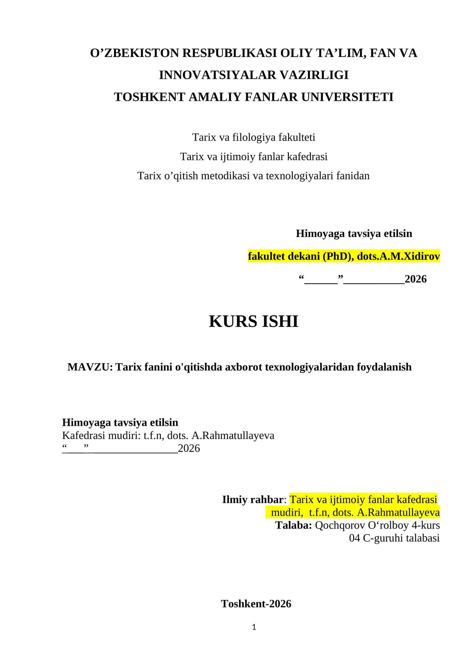 Tarix fanini o'qitishda axborot texnologiyalaridan foydalanish