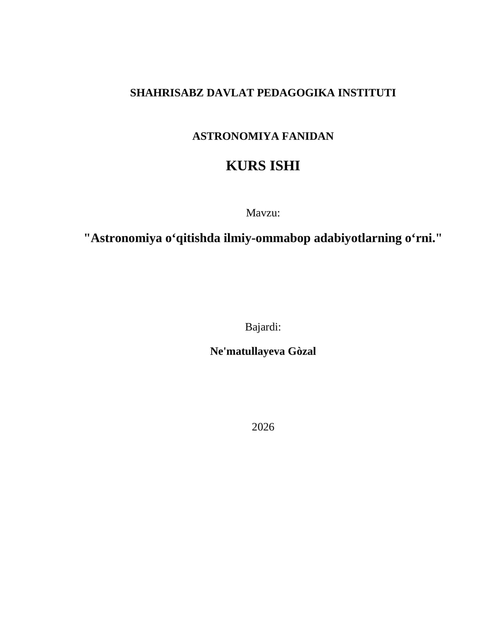 Astronomiya o‘qitishda ilmiy-ommabop adabiyotlarning o‘rni