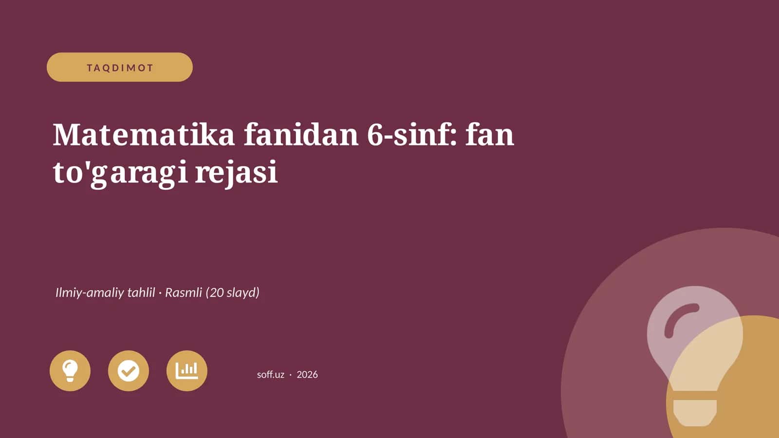 Matematika fanidan 6-sinf: fan to'garagi rejasi
