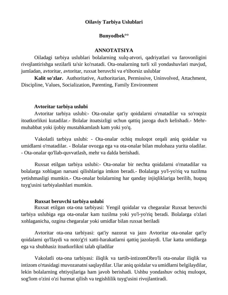 Oilaviy Tarbiya Uslublari Bunyodbek