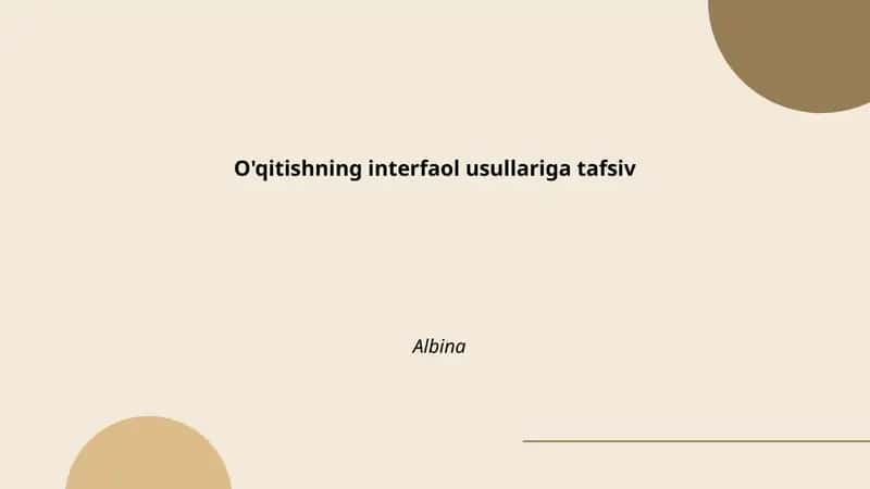 O'qitishning interfaol usullariga tafsiv
