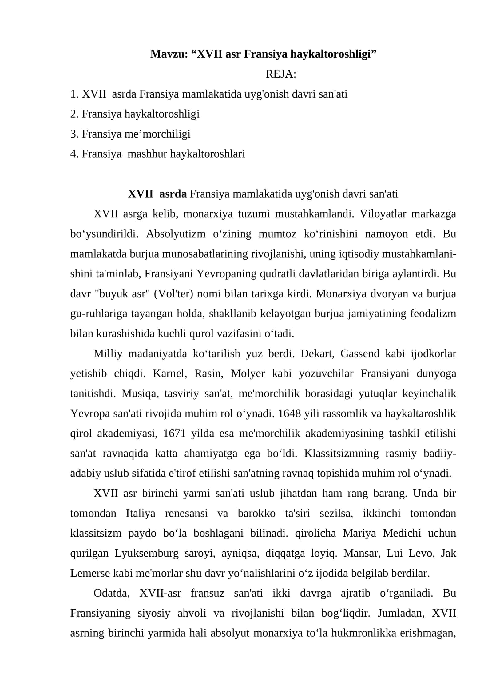 XVII asr Fransiya haykaltoroshligi