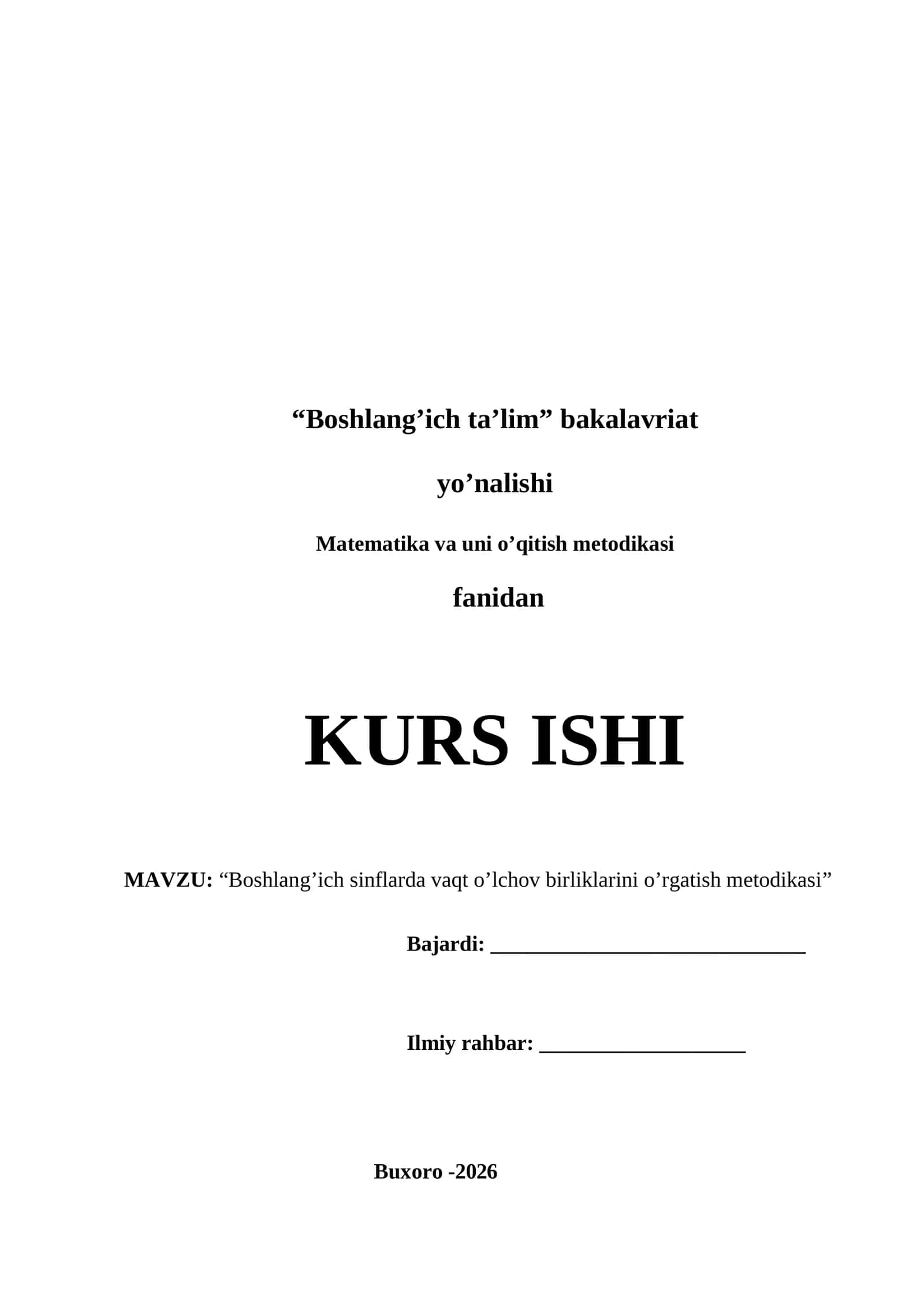 : “Boshlang’ich sinflarda vaqt o’lchov birliklarini o’rgatish metodikasi”