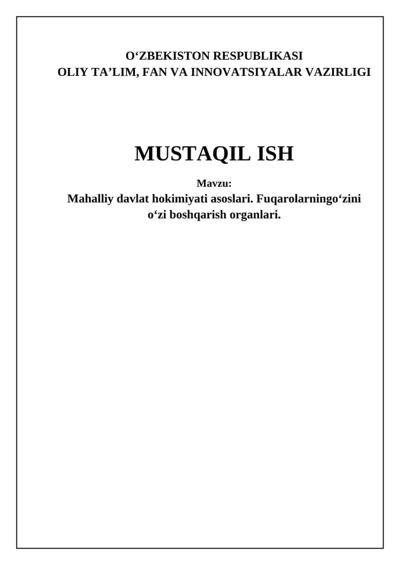 Mahalliy hokimiyatning samarali faoliyati