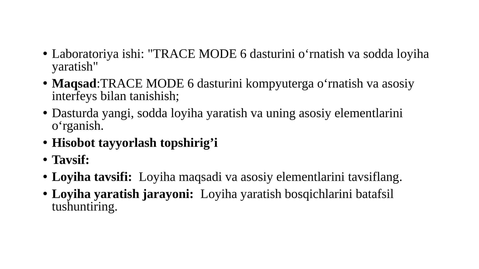 Trace mode 6 dasturini yuklash bo'yicha labaratoriya va sodda loyiha yaratish