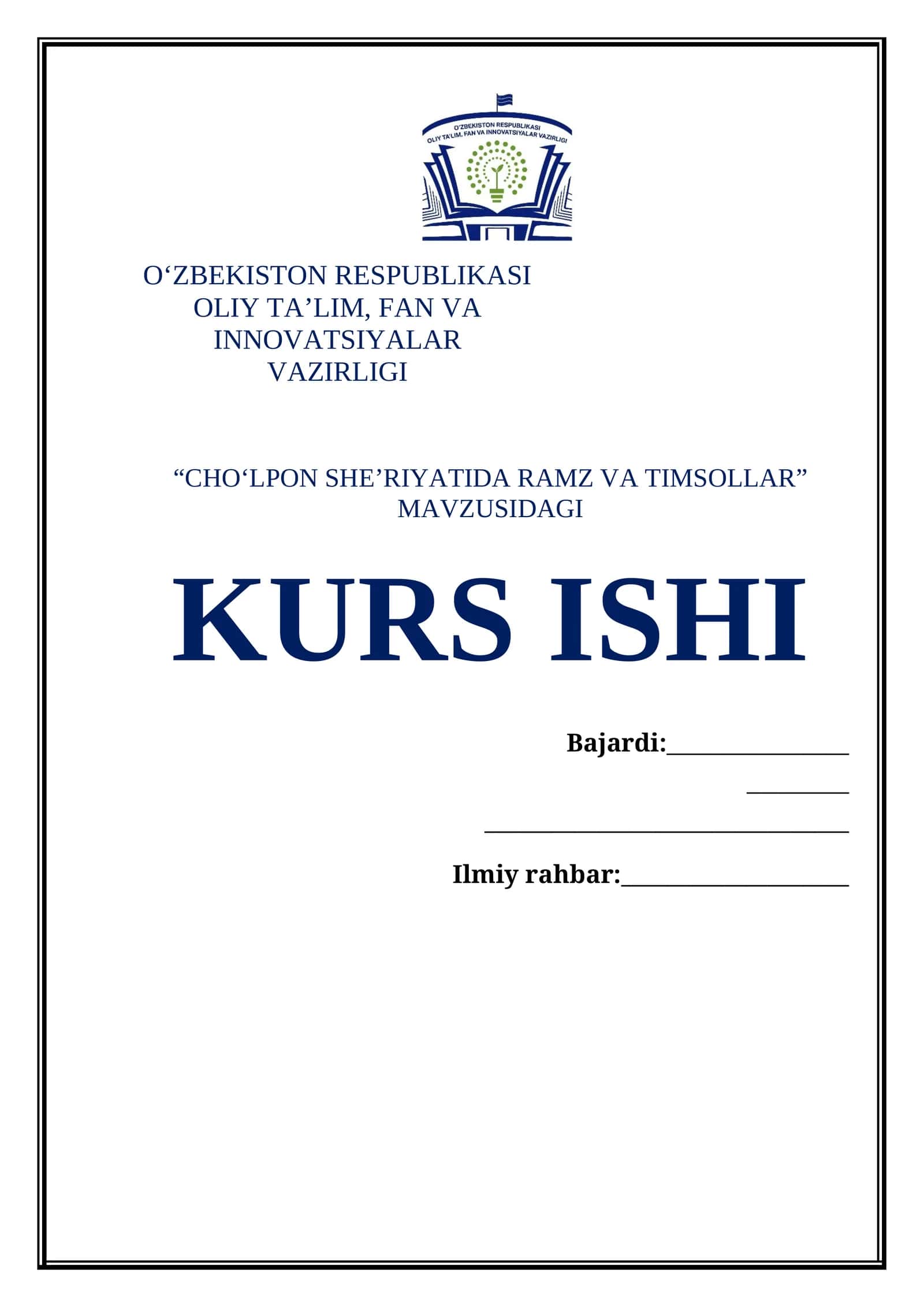"CHOʻLPON SHEʼRIYATIDA RAMZ VA TIMSOLLAR" MAVZUSIDAGI KURS ISHI