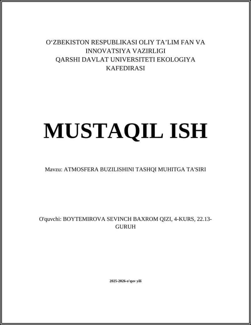ATMOSFERA BUZILISHINI TASHQI MUHITGA TA'SIRI