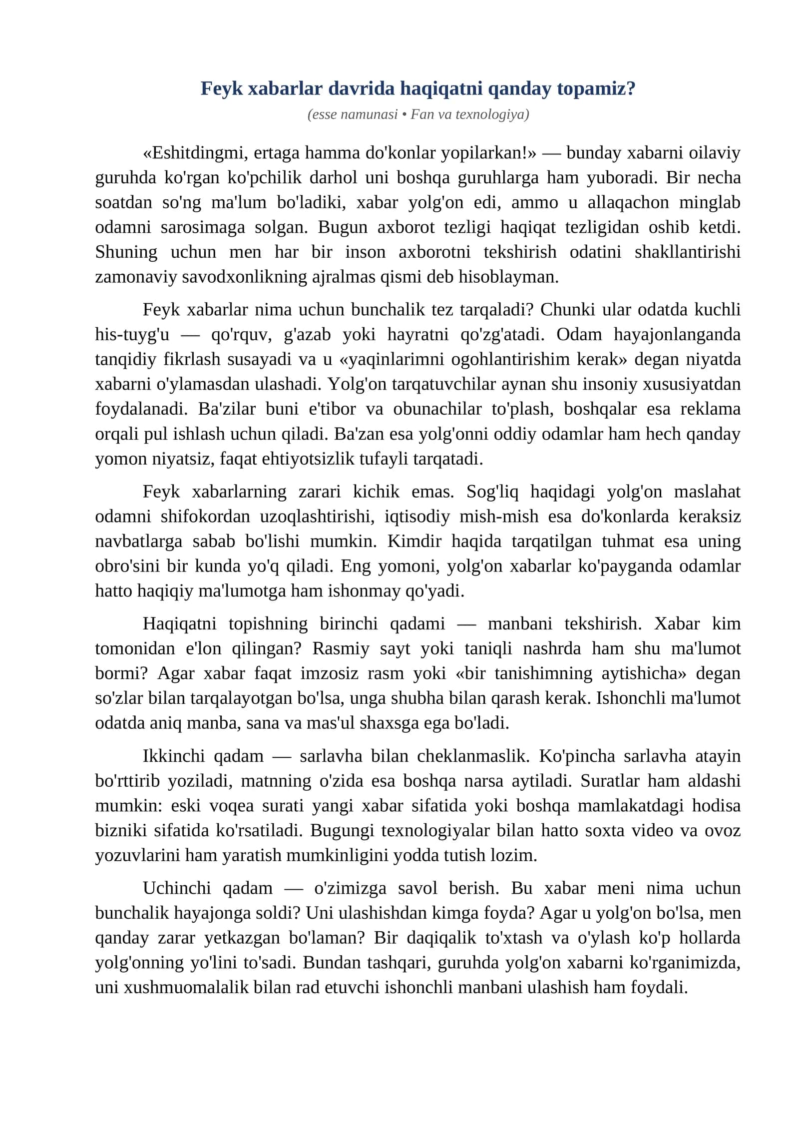 Esse Feyk xabarlar davrida haqiqatni qanday topamiz