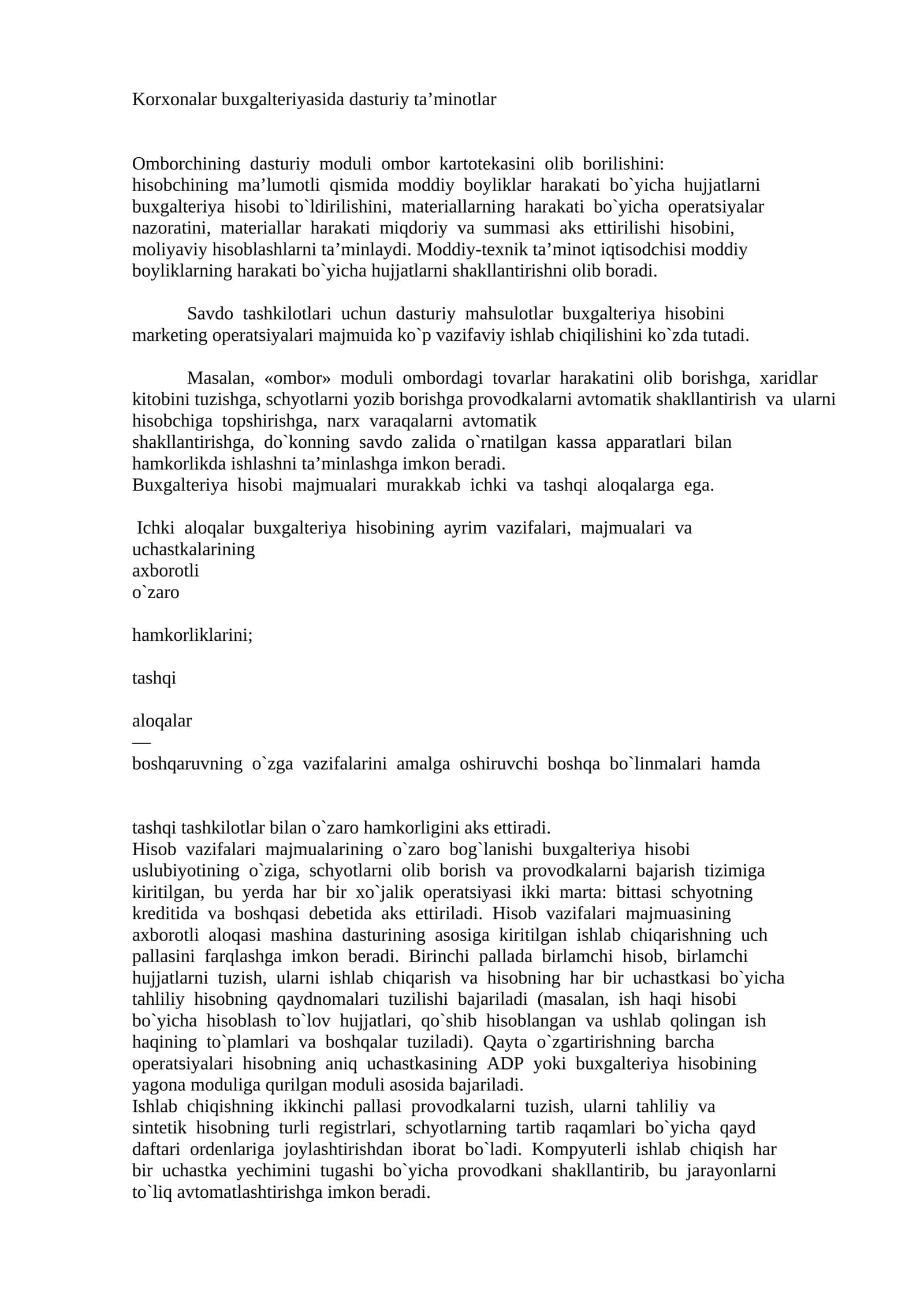 Korxonalar buxgalteriyasi dasturiy ta’minotlar