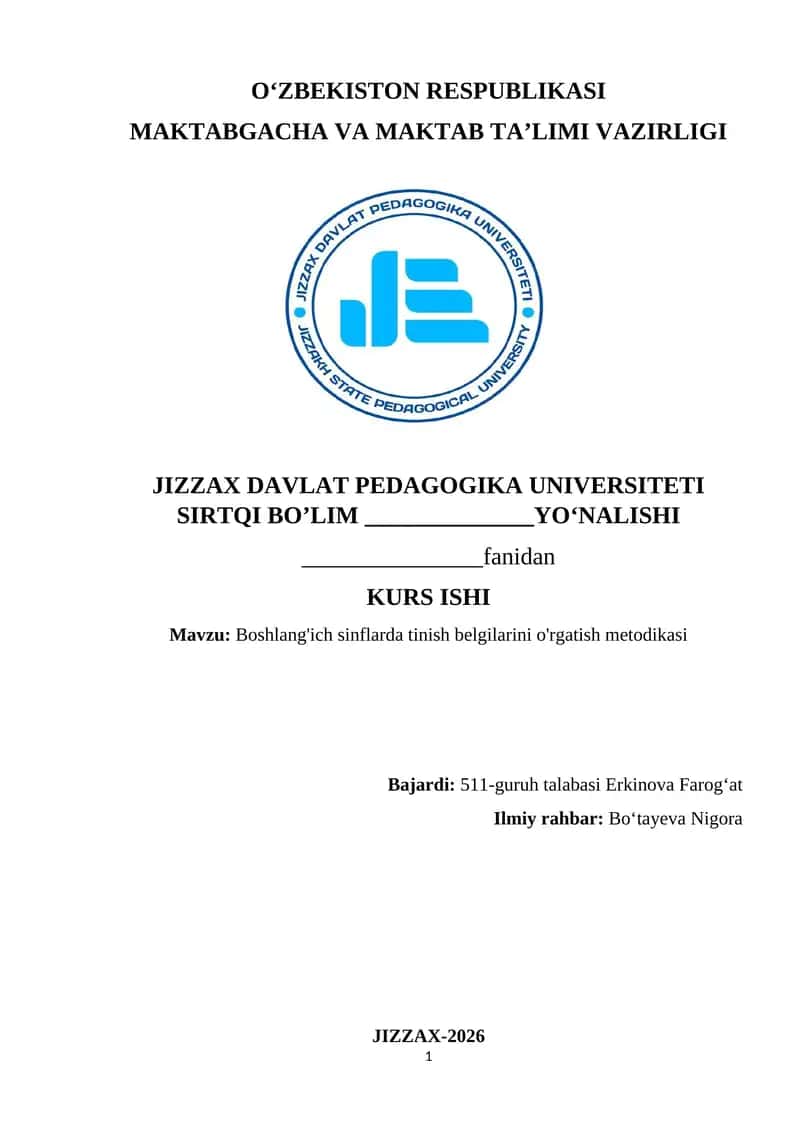 Boshlang'ich sinflarda tinish belgilarini o'rgatish metodikasi