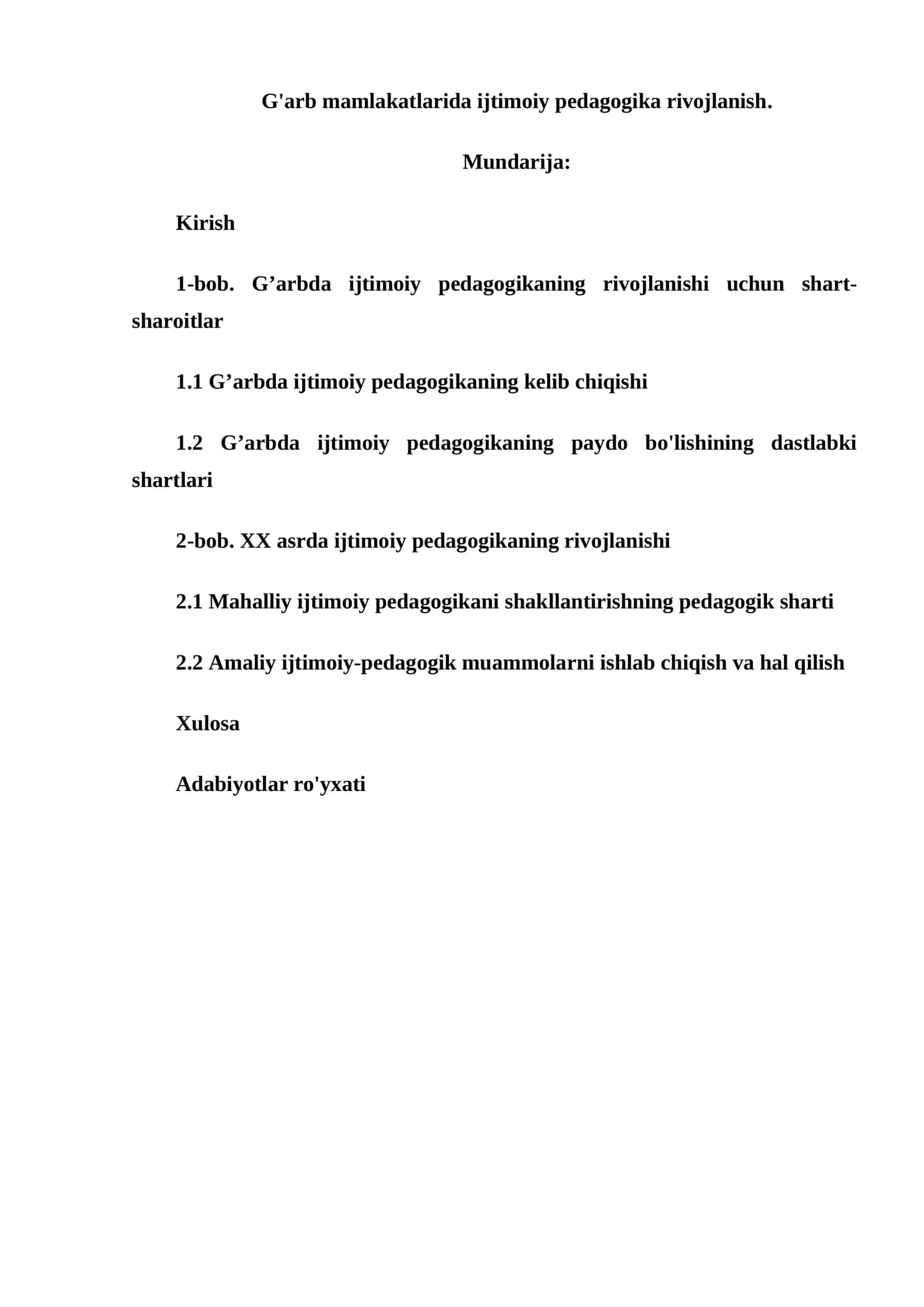 G'arb mamlakatlarida ijtimoiy pedagogika rivojlanish