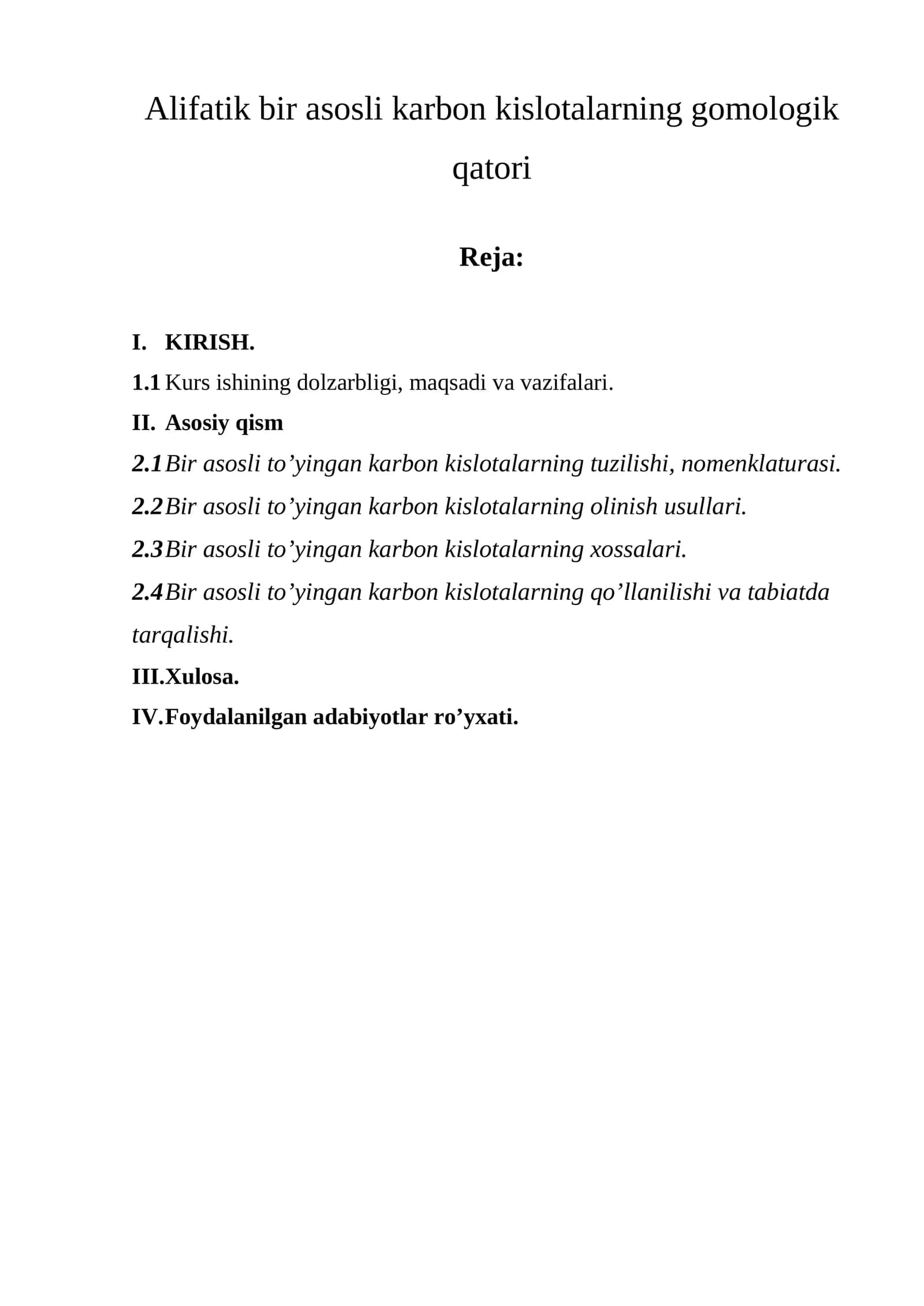 Alifatik bir asosli karbon kislotalarning gomologik qatori