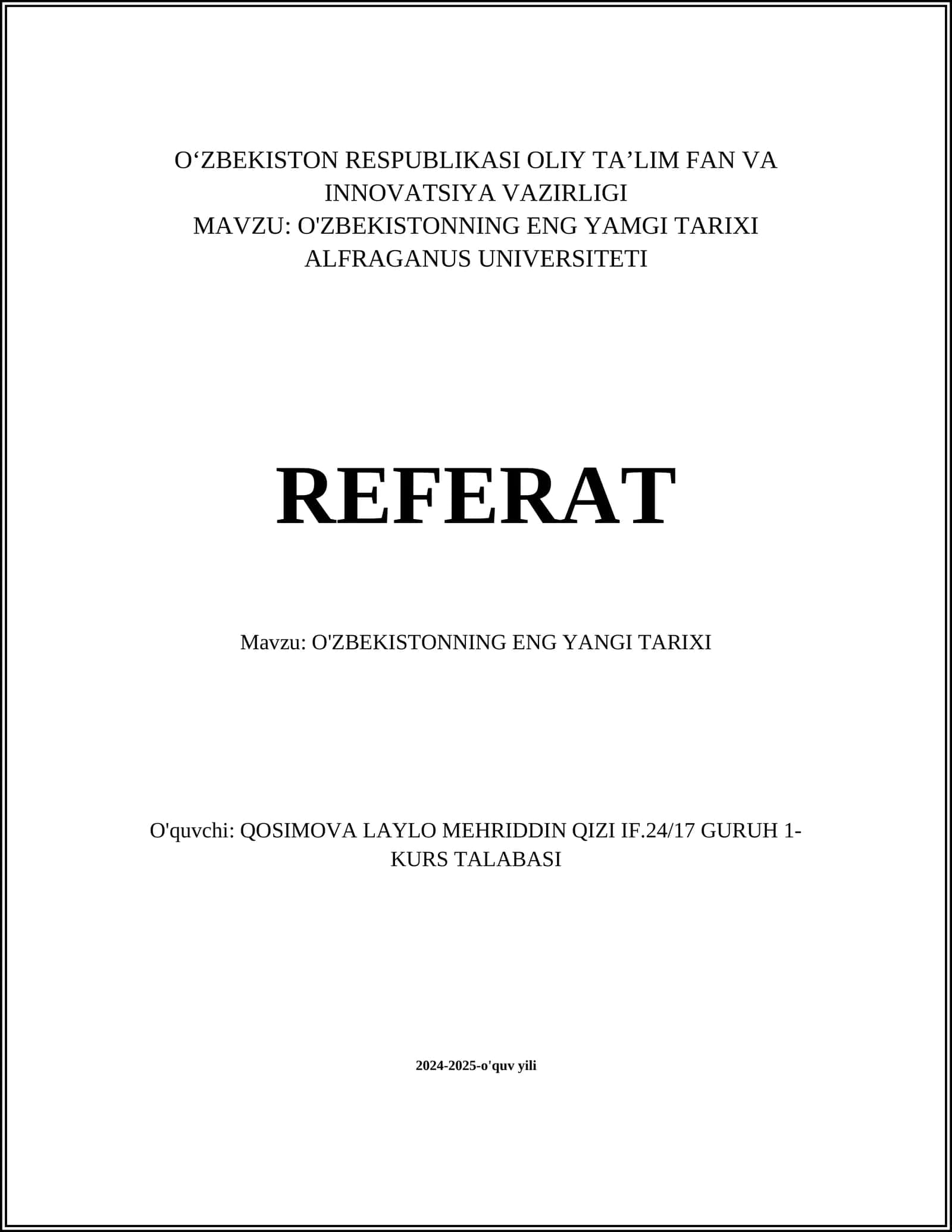O'ZBEKISTONNING ENG YAMGI TARIXI