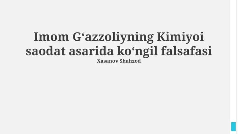 Gʻazaliyning "Kimyoi saodat" asari