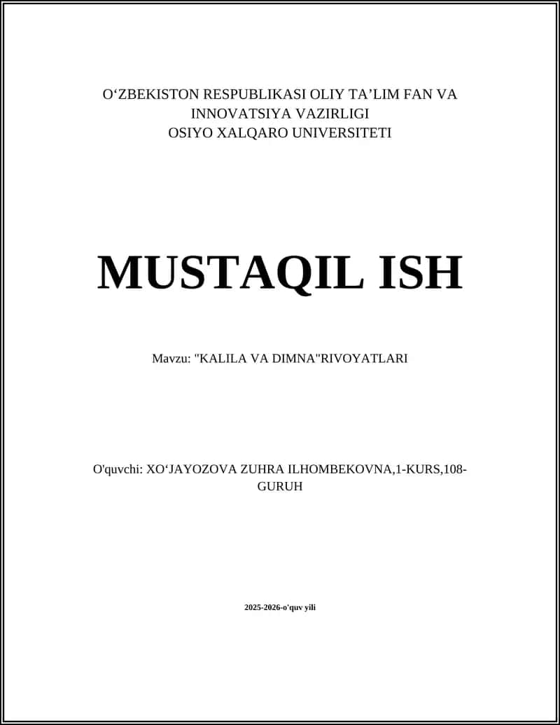 "KALILA VA DIMNA"RIVOYATLARI