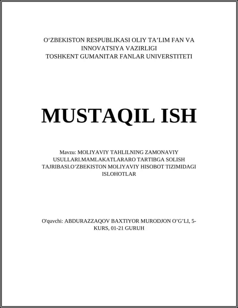 Zamonaviy moliyaviy tahlil usullari