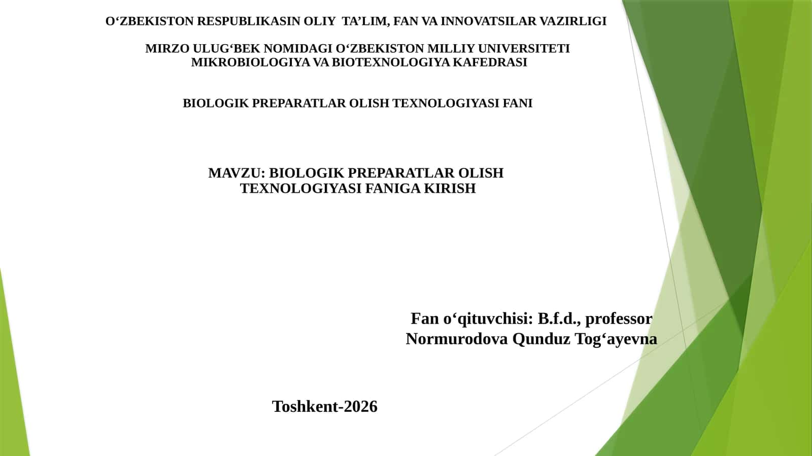 BIOLOGIK PREPARATLAR OLISH TEXNOLOGIYASI