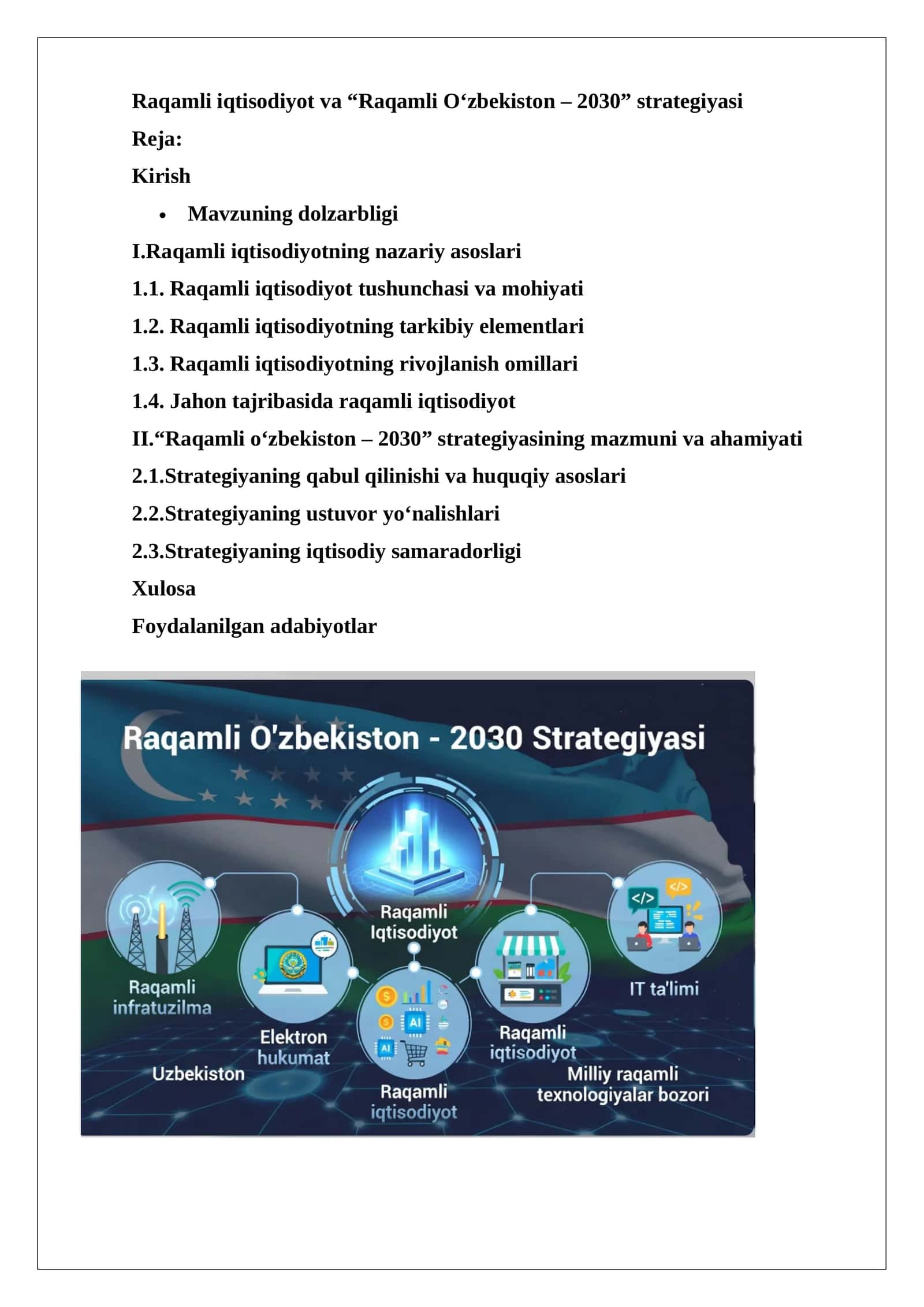 Raqamli iqtisodiyot va “Raqamli O‘zbekiston – 2030” strategiyasi