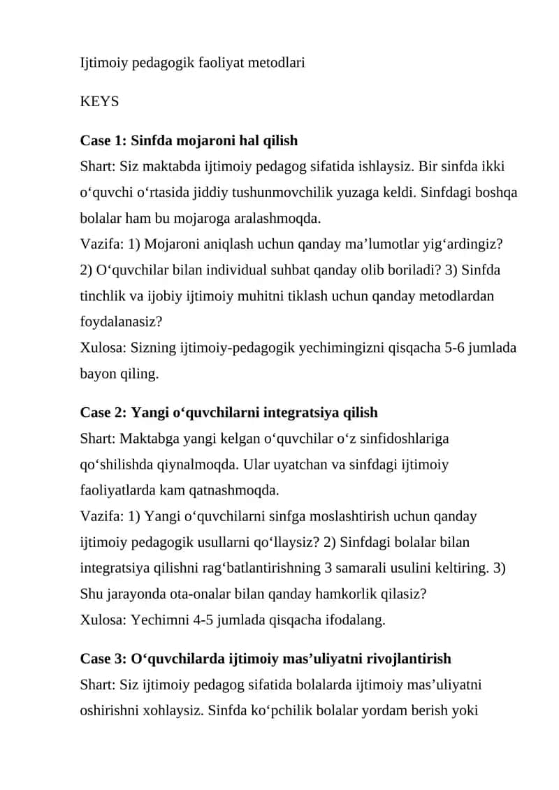 Ijtimoiy pedagogik faoliyat metodlari