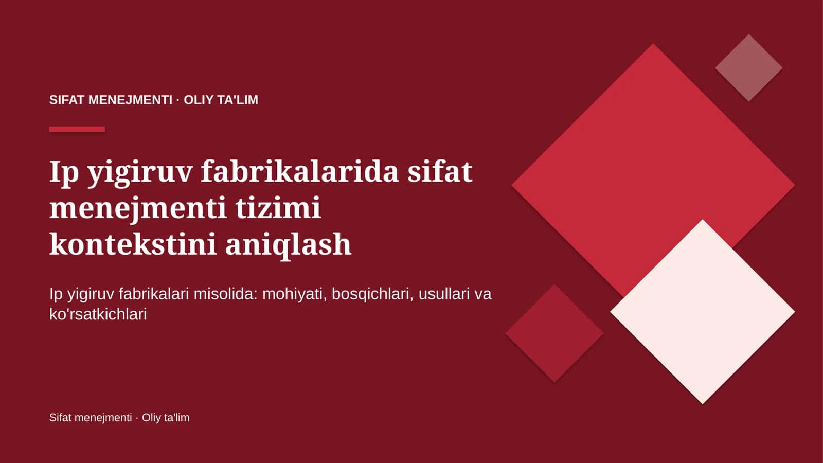 Ip yigiruv fabrikalarida sifat menejmenti tizimi kontekstini aniqlash