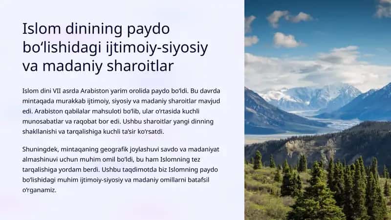 Islom dinining paydo bo‘lishidagi ijtimoiy-siyosiy va madaniy sharoitlar