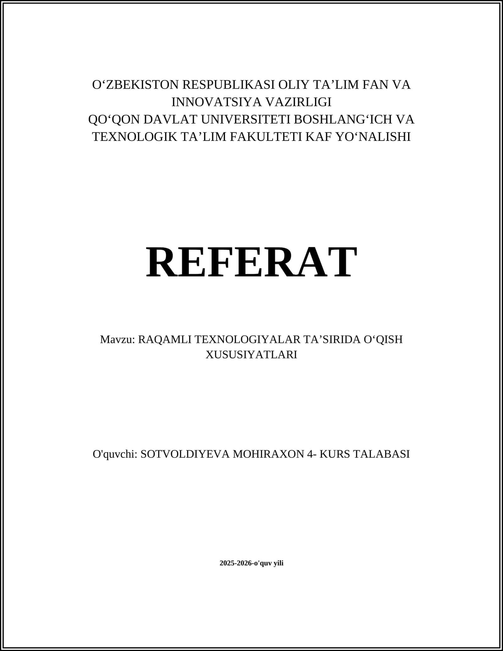 Raqamli Texnologiyalar Ta'sirida O'qish Xususiyatlari