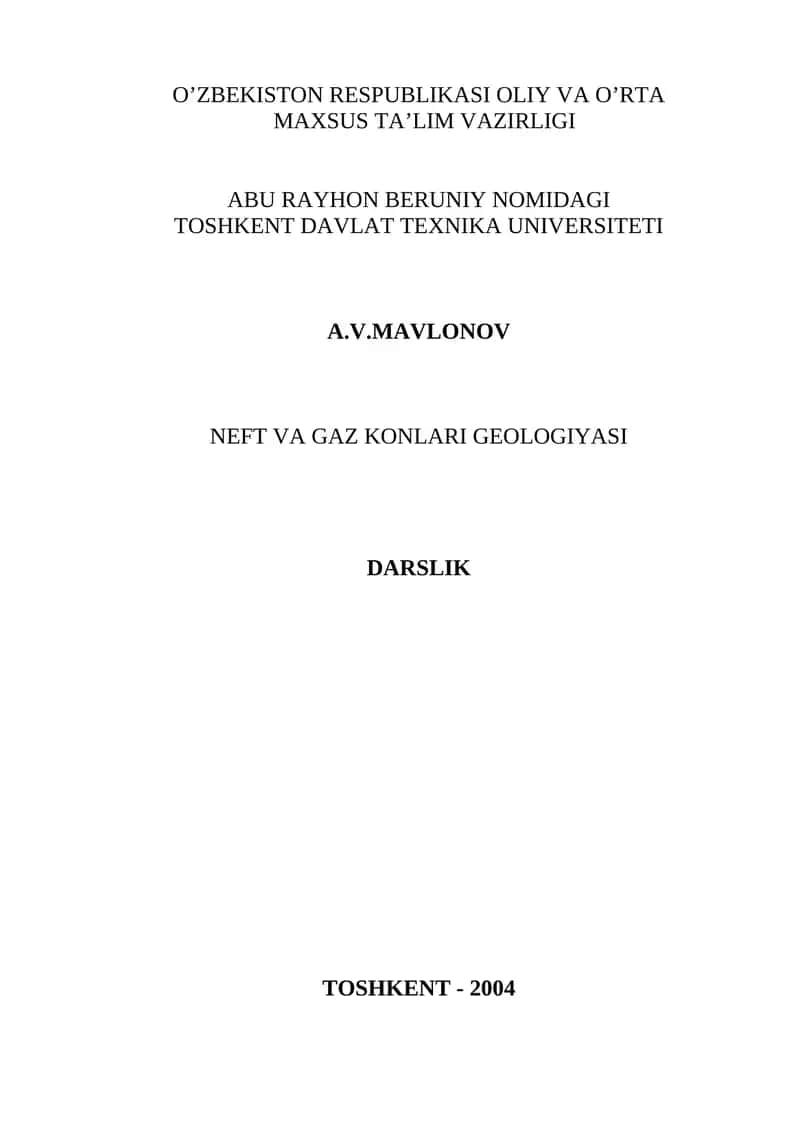 Neft va Gaz Konlari Geologiyasi Darslik