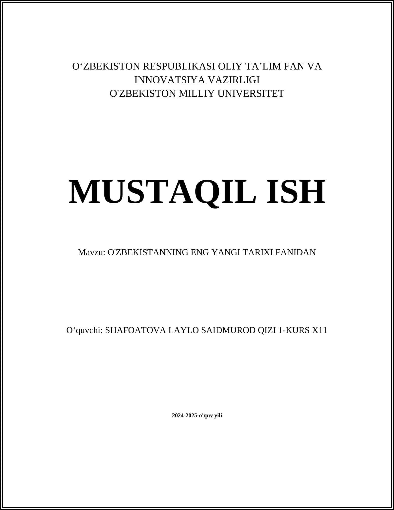 O'zbekistonning mustaqillik e'lon qilinishi
