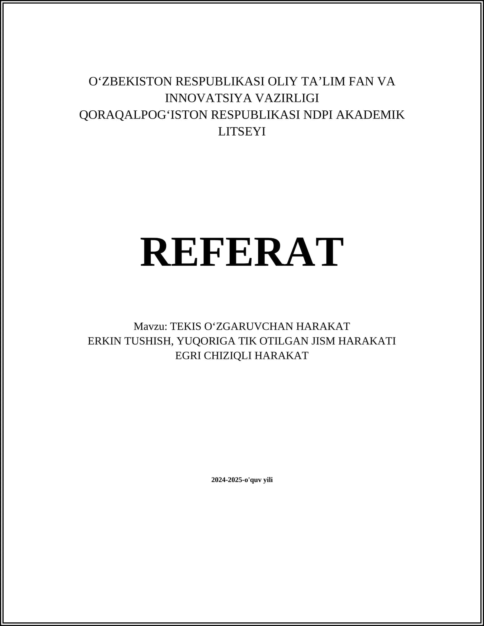 TEKIS OʻZGARUVCHAN HARAKAT